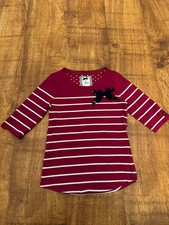 Girls J Jeans Top, Age 7-8 Years, VGC, Cerise/white, Stripes, 3/4 Sleeves,