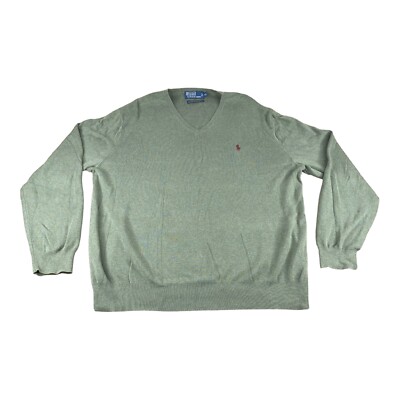 Polo Ralph Lauren V-Neck Sweater Men's XL Heather Green Pony Logo