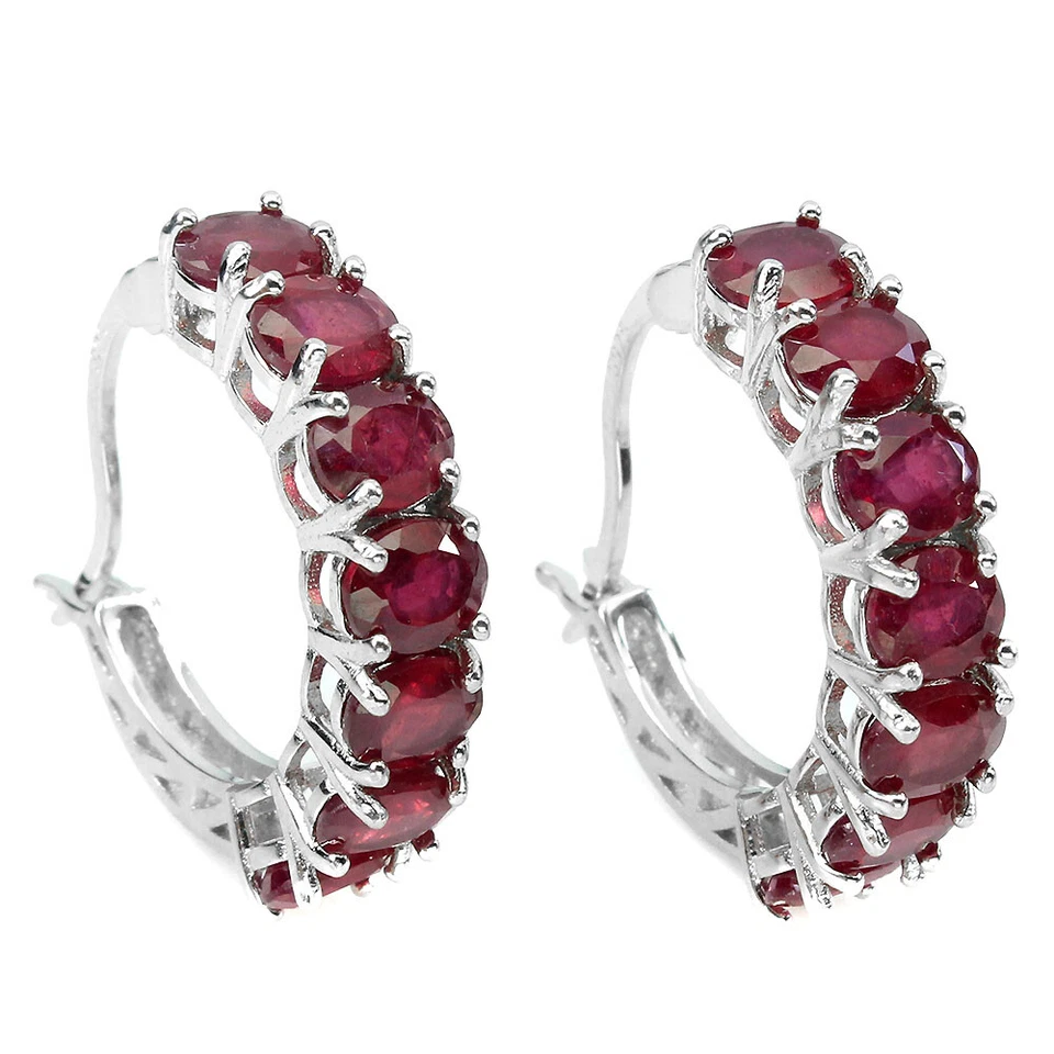 925 Sterling Silber Ohrringe Oval Rubin Natürlicher Edelstein Schmuck Geschenk - Bild 1 von 4
