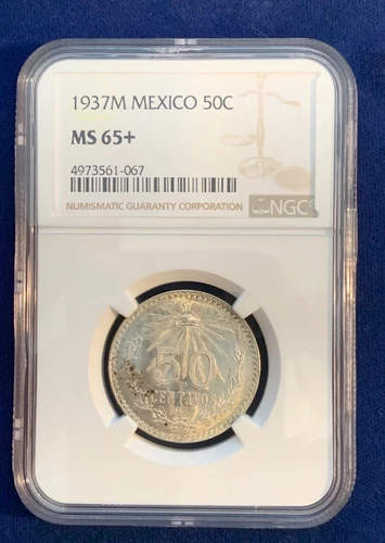 MEXICO ESTADOS UNIDOS 1937 50 CENTAVOS COIN CERTIFIED GEM UNCIRCULATED NGC MS65+