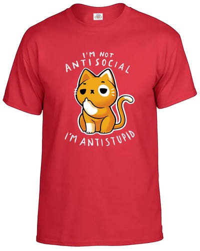 Camiseta I'm Not Antisocial I'm Antistupid Para Hombre Divertida Sarcástica Linda Gato Camiseta Top - Imagen 8 de 13