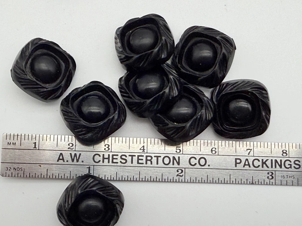 LOT Vintage Black Celluloid Carved Geometric Glass Bakelite Sewing Buttons 1 lb - Image 4 of 4