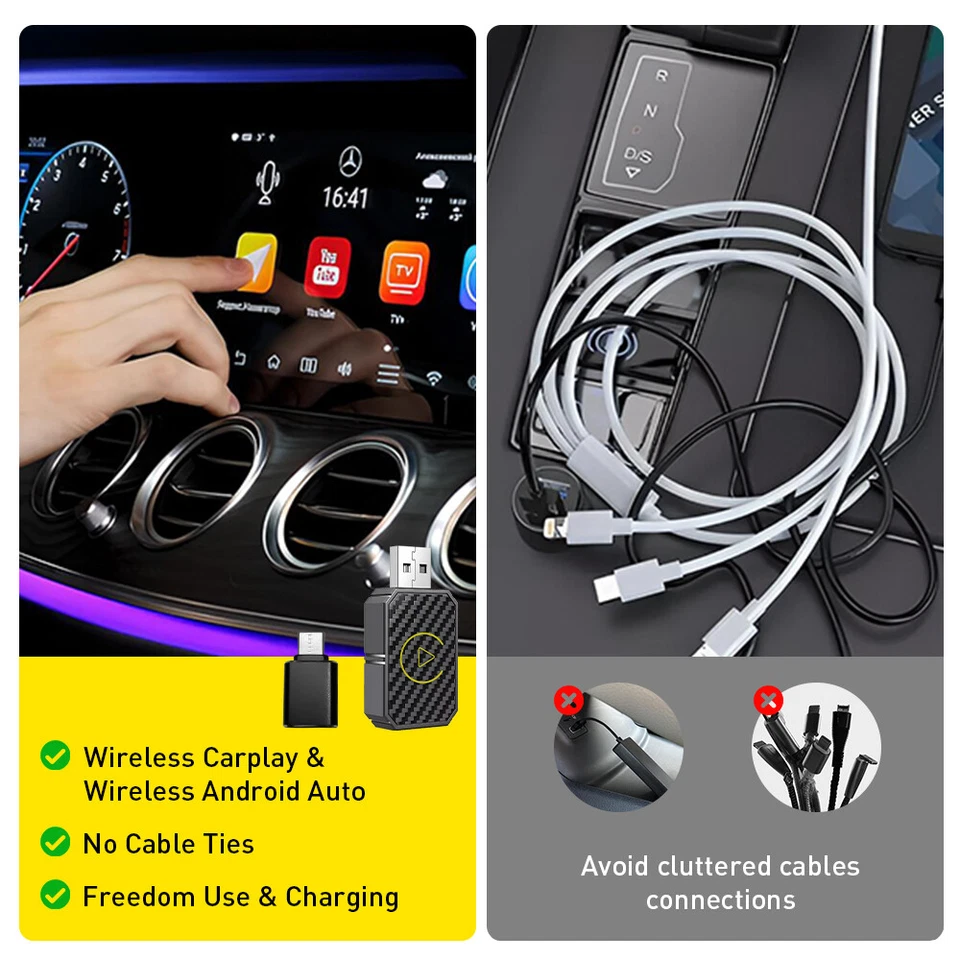 Adaptador inalámbrico Auto Car Play CarPlay para IOS- iPhone Android tipo C USB 2 en 1 Foto 3 de 4