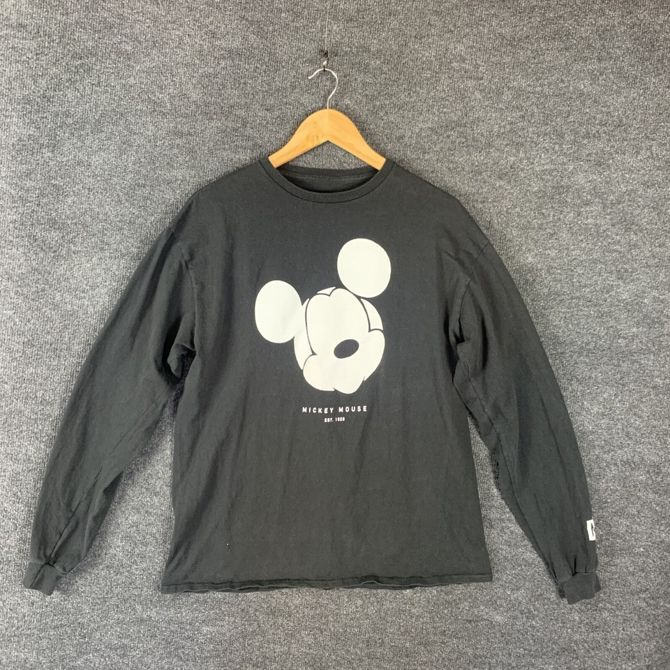 Disney Collection NEFF Womens T-Shirt L Black Long Sleeve Crew Neck Mickey Mouse