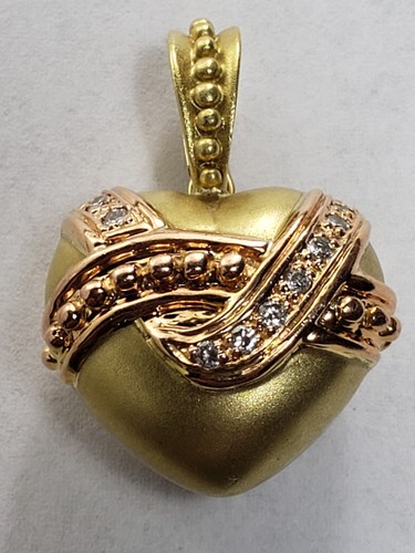 14 Karat Yellow And Rose Gold Diamond Heart Enhancer Pendant - Picture 2 of 9