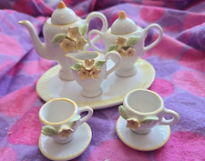 1980s Childs Miniature Tea Set with 3D Yellow Flowers