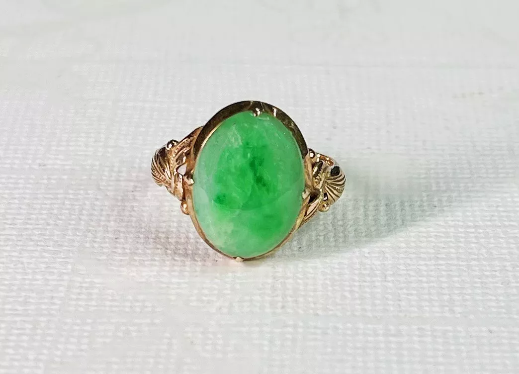 14K Solid Yellow Gold Natural Jadeite Jade Ring Size 5.75 eBay