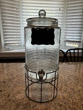 Clear Covina Glass Drink Dispenser with Spigot and Stand, 1.9 Gal + Chalkboard