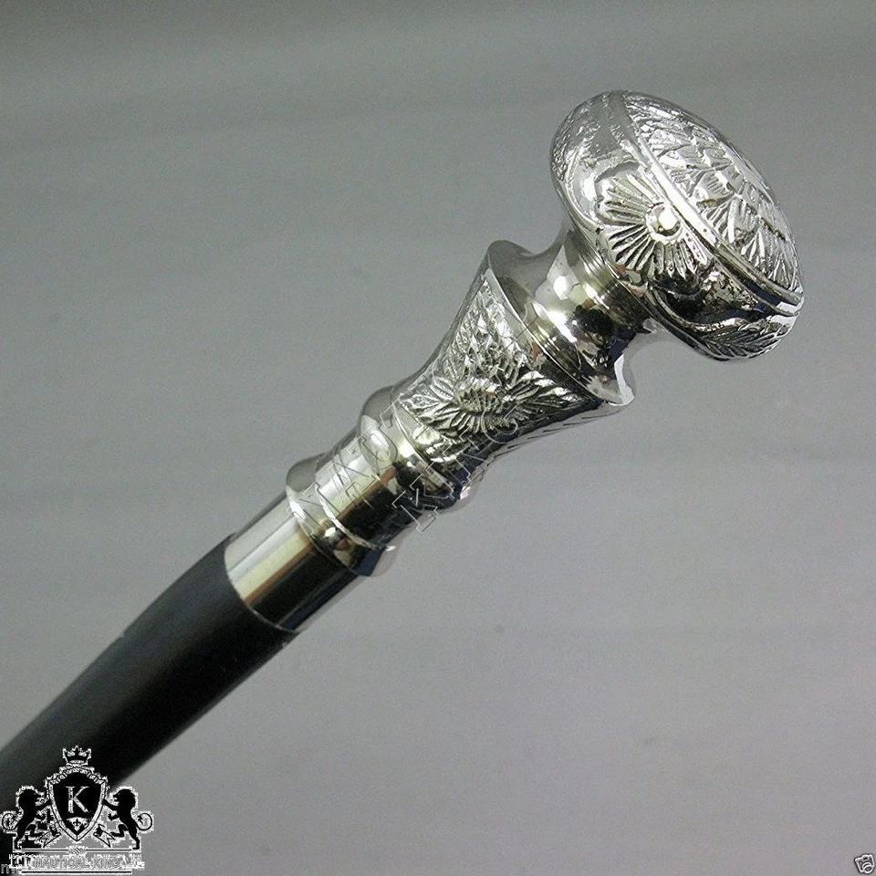 Designer  Walking Cane Wooden Walking Stick Silver Brass Handle Knob Gift - Image 2 of 4