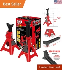 T43002A Torin Steel Jack Stands: Double Locking, 3 Ton 6,000 lb Capacity, Red...