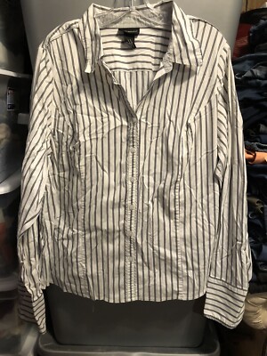 lane bryant dress shirts Lane Bryant Striped Fitted Dress Shirt Top Grey White Career Plus 16 18 1X 2X
