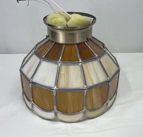 REWIRED Vtg Flush Mount Stained Glass Ceiling Light Farmhouse Mid Mod Amber Gold - Picture 3 of 23
