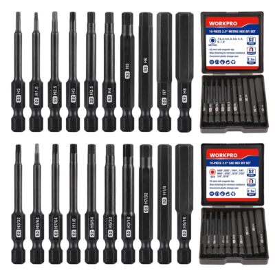 WORKPRO 20PC Hex Head Allen Wrench Drill Bit Set Magnetic Metric SAE Hex Bit Set