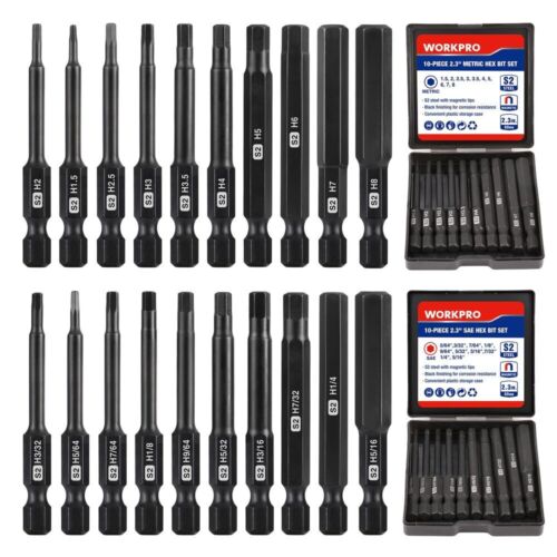 WORKPRO 20PC Magnetic Hex Head Allen Wrench Drill Bit Set Metric SAE Hex Bit Set - Picture 10 of 10