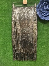 Zara Silver Sequin Fringe Skirt Black Under Tone Size Small NEW