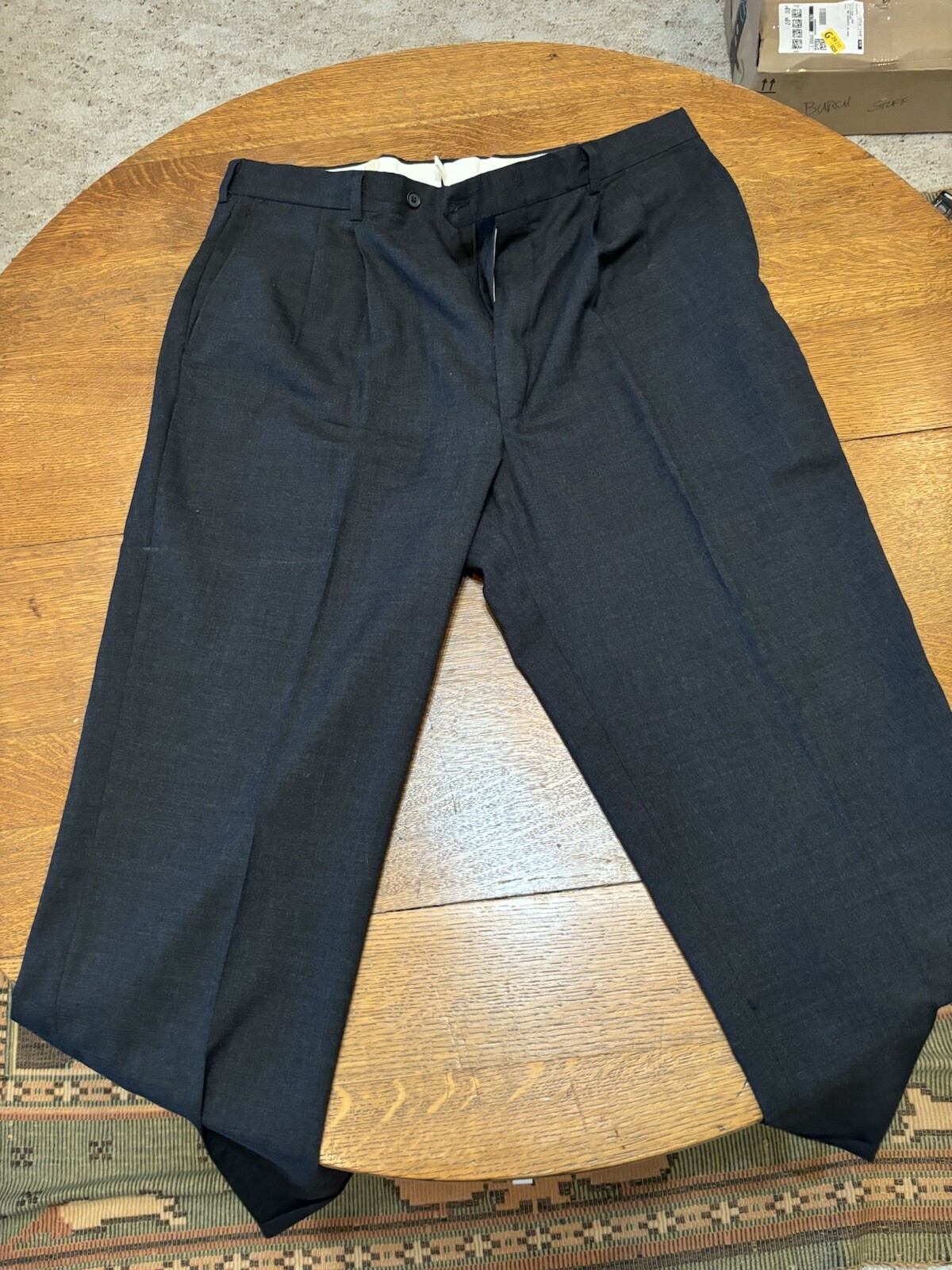 Pantalone sartoriale fila 36x34 uomo vestito grigio 100% lana plissettato gamba dritta casual A1