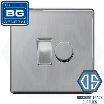 BG Stahl gebürstet schraubenlos 2 Gang Schalter 1x Hinterkante LED Dimmer 1x 2 Wege