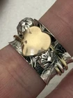 Vtg Artisan 925 Sterling Silver Gold Floral Print Spinner Band Ring Sz7.75, 7.4g