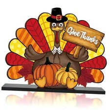 Thanksgiving Decorations Wooden Turkey Table Sign Fall Large Thanks Gives