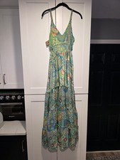 NWT Rhea Bohemian Maxi Dress Multicolor One Size Tiered Ruffle Smocked Cottage