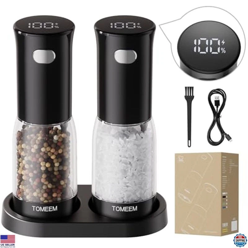 Electric Salt & Pepper Grinder Set, LED Indicator, Type-C Charging, 5 Levels