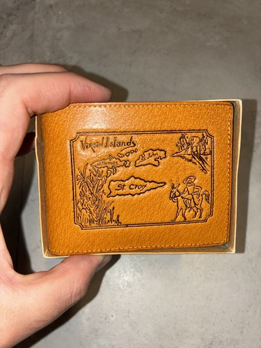 Vintage Virgin Islands Leather Wallet Map St Thomas St Croix Souvenir