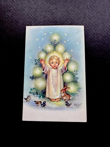 1 Vintage Marjorie Cooper Weihnachtsgrußkarte Christkind segnet alle am Baum - Bild 1 von 3