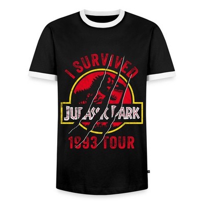 Jurassic Park Zerkraztes Logo I Survived 1993 Tour Männer Kontrast T-Shirt