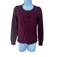 Banana Republic Small Maroon Lace Front Wool Blend Button Cardigan Sweater