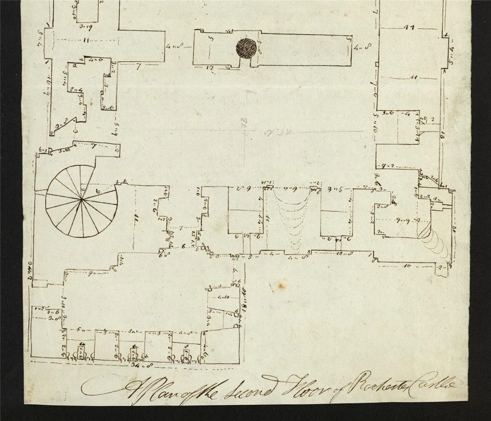 Dibujo a pluma y tinta plano del castillo de Rochester Kent finales del siglo XVIII principios del siglo XIX Foto 4 de 4