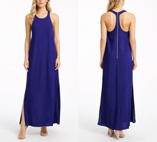 Alice + Olivia Blue Maxi Dress Sleeveless Racerback Full Zip Back Side Slits
