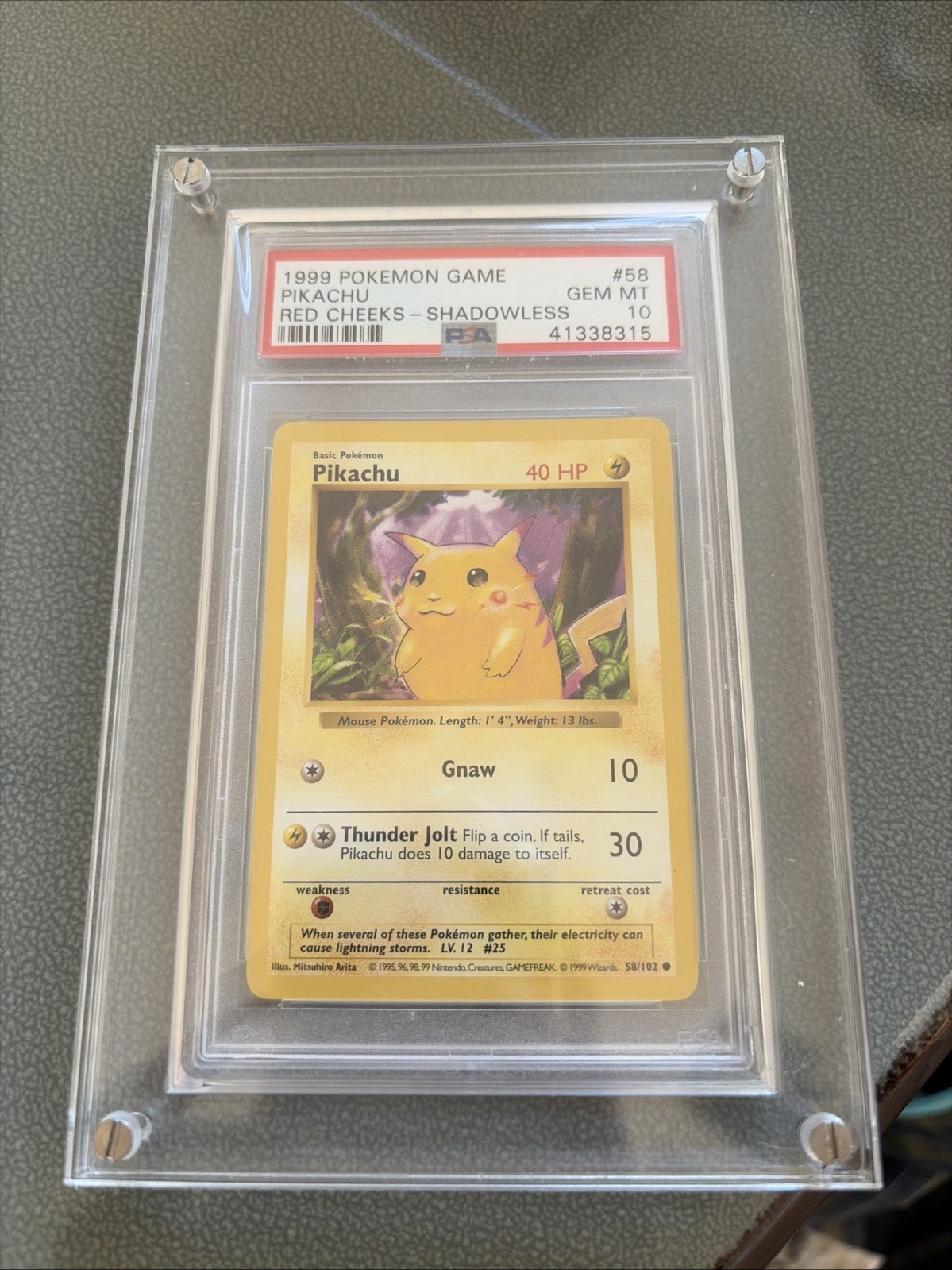 PSA 10 PIKACHU RED CHEEKS SHADOWLESS 1999 POKEMON GAME BASE SET 58 GEM MINT