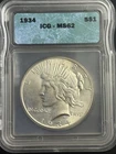 1934 Peace Silver Dollar S$1  ICG MS62 Uncirculated