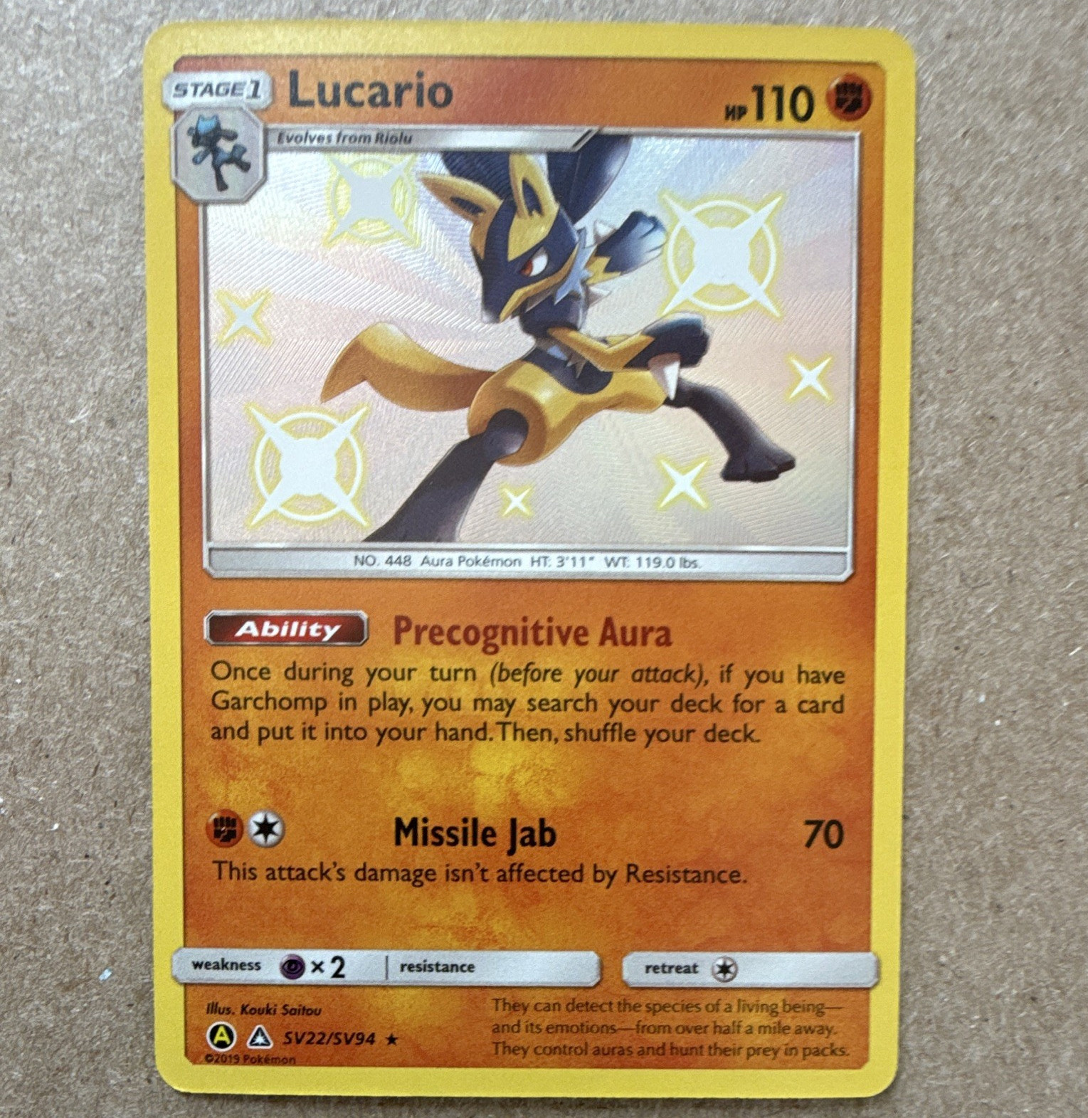 Pokemon TCG Lucario SV22/SV94 Hidden Fates Shiny Vault Holo English 2019