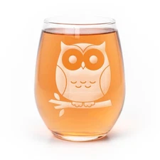 Owl Wine Glass Etched Nature Lover Gift