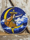 VINTAGE MILLER PORCELAIN SIGN OLD HIGH LIFE BEER BAR PUB BREWERY BUD MOON WOMAN