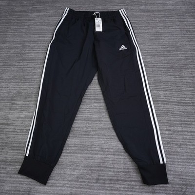 Adidas Joggers Men Essentials 3-Stripes Woven Tapered Cuff Pants Black New Large