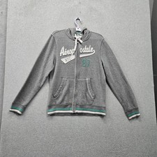 Aeropostale Women Hoodie M Gray Stripe Logo Spellout Embroidered Fleece Full Zip