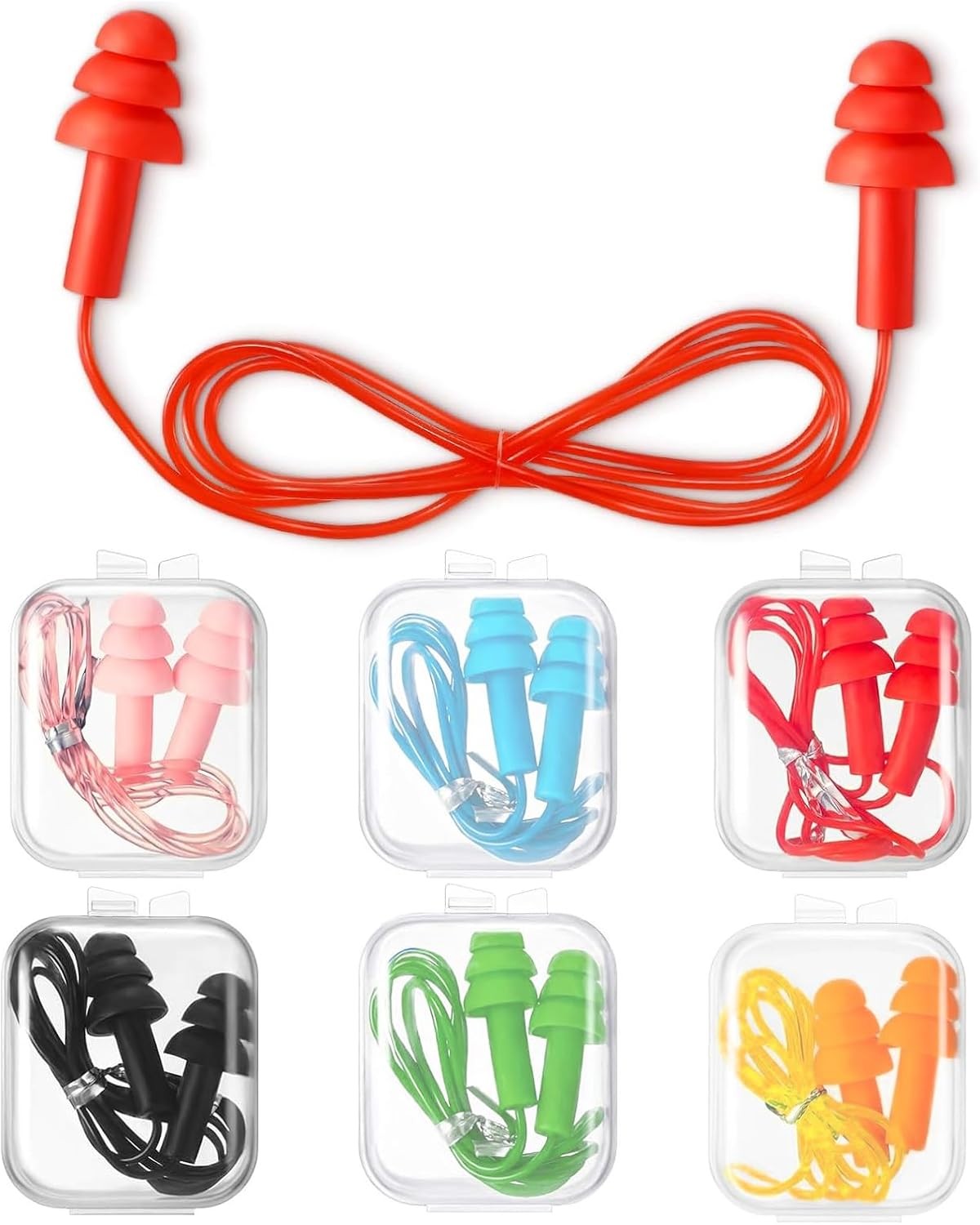 6 Pairs Corded Earplugs Silicone Earplugs, Noise Cancelling Waterproof Ear Plug