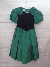 Jessica McClintock Gunne Sax Dress Iridescent Green Taffeta Black Velvet Sz 6