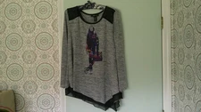 Style & Co Women's Long Sleeve Large Grey & Black with Multicolor Graphic Tunic