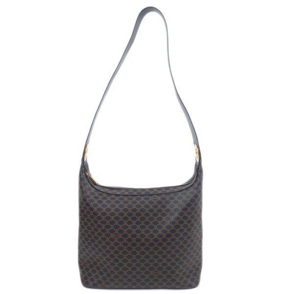 CELINE Macadam Hobo Shoulder Bag PVC Leather Black Brown Gold Hardware Authentic
