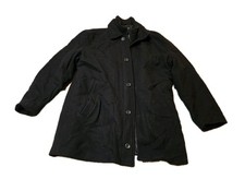 London Fog Black Button+Zipper Overcoat Women XL Mid-Length Wool Blend