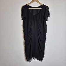 Saint Tropes M Black Chiffon Sheer Short Sleeve Lined Ruched Dress