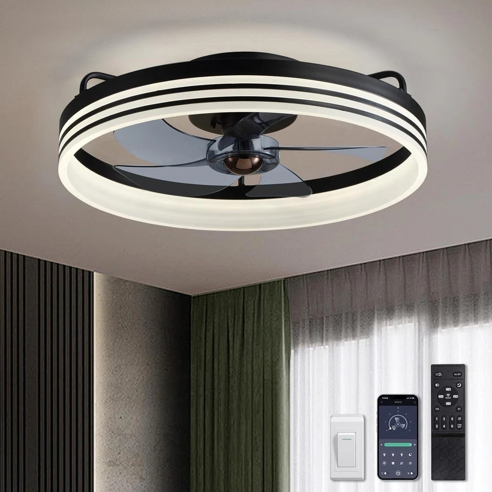 Sleek 20" Modern Flush Mount Ceiling Fan with LED Light, 6 Speeds, Remote - Image 3 of 4