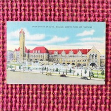 Union Station St Louis Missouri Linen Postcard Plaza Fountains Postmark 1943