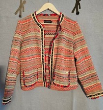 River Woods Cardigan Strickjacke Gr. 42 Bunt Rot Weiß Blau Fransen Baumwollmix