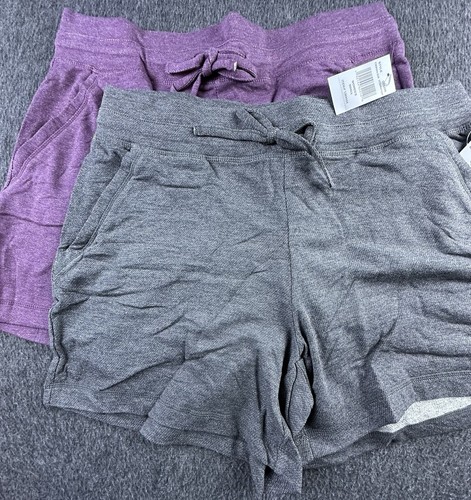 32 Degrees Shorts Womens Small Gray Purple Pull On Drawstring Loungewear Comfy