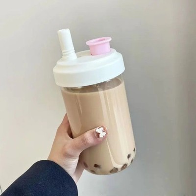 500/850ml Water Bottles Juice Milk Plastic Cup with Lid Straw Bubble Tea Coffee 