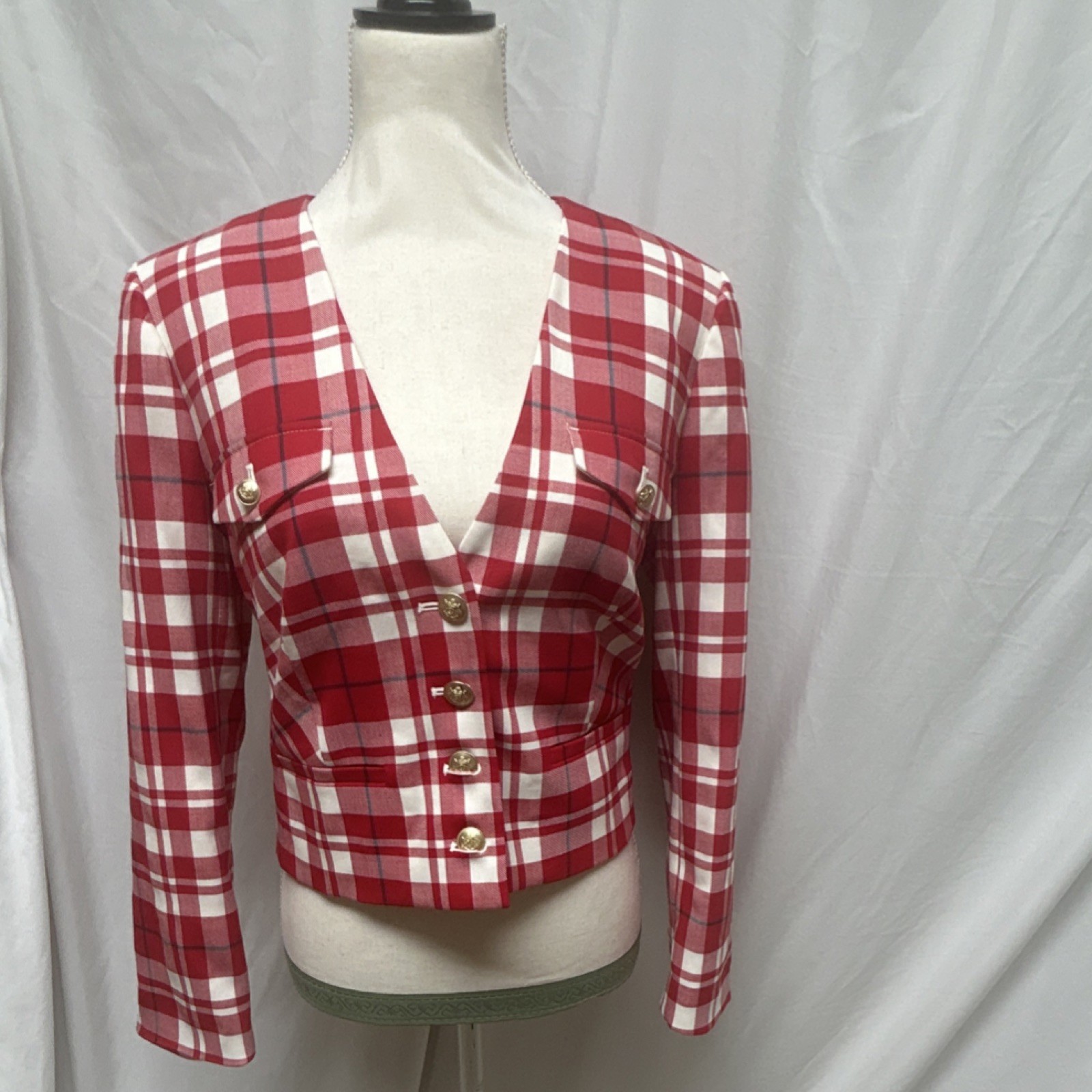 J.Crew Red Plaid Button Front Collared Lined Blaz… - image 1